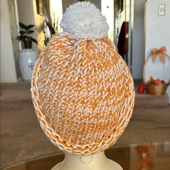 Cozy Orange and White Knit Beanie - Picture 3 of 6